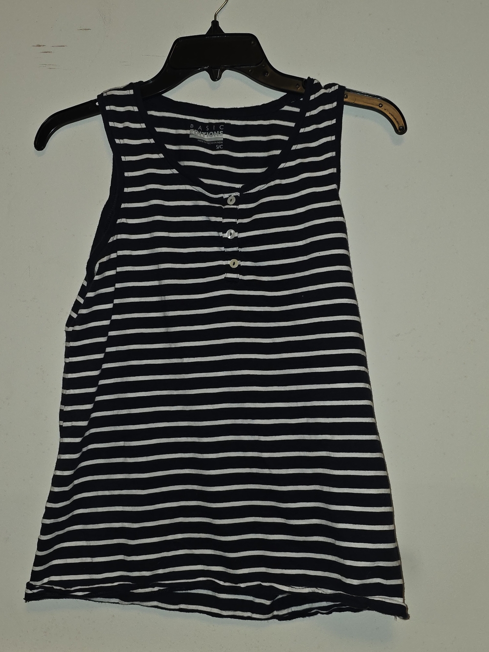 Basic Editions Navy & White Striped Button-Front Tank